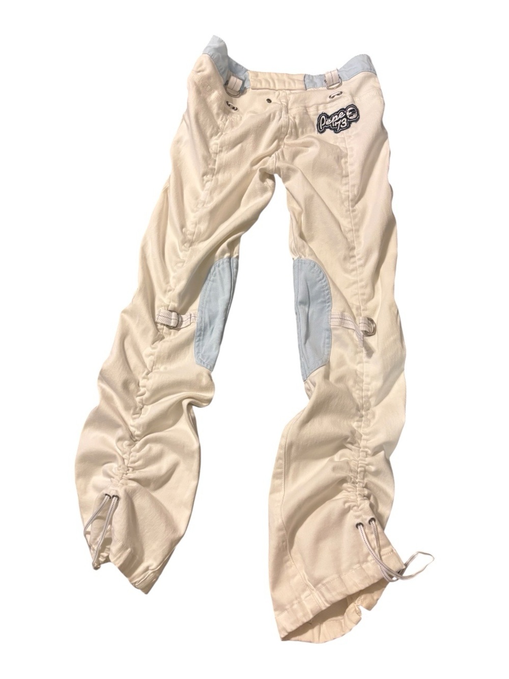 Pepe Y2K Jeans Cream Flare Cargo Pants with Light Blue Knee Panels